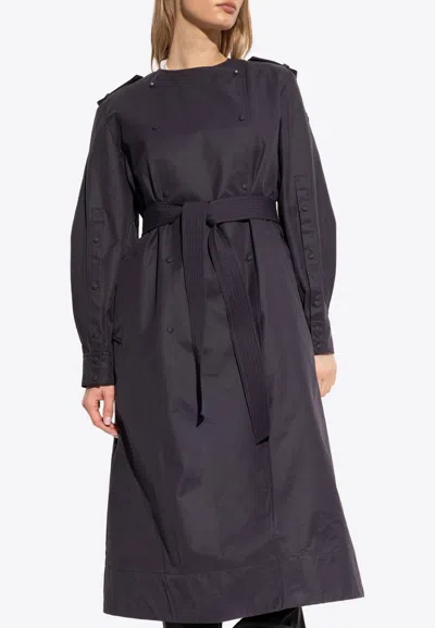 Moncler Gourdon Long Belted Coat In Blue