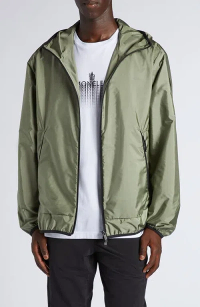 Moncler Hooded Nylon Jacket Side Pockets In Green