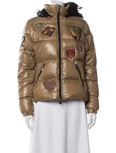 Pre-owned Moncler Graphic Print Down Coat In Brown
