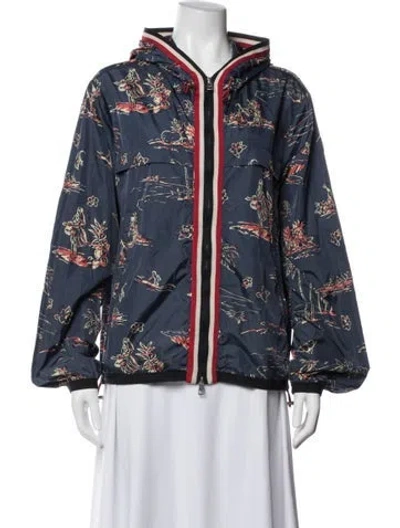 Pre-owned Moncler Graphic Print Down Jacket In Blue