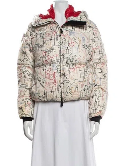 Pre-owned Moncler Graphic Print Down Jacket In White