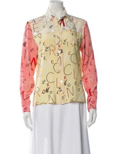 Pre-owned Moncler Graphic Print Long Sleeve Button-up Top In Yellow