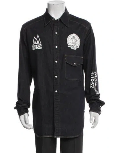 Pre-owned Moncler Graphic Print Long Sleeve Denim Shirt In Blue