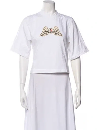 Pre-owned Moncler Graphic Print Mock Neck T-shirt In White