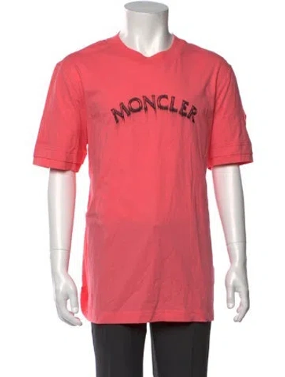 Pre-owned Moncler Graphic Print V-neck T-shirt In Pink