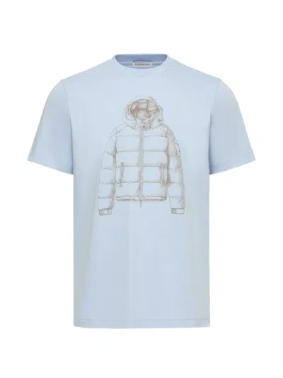 Moncler Printed Cotton T Shirt In Blue