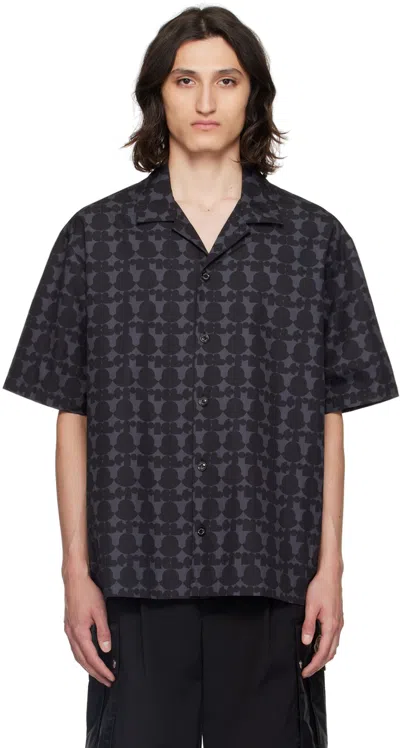 Moncler Gray & Black Print Shirt In Print Logo Black F99