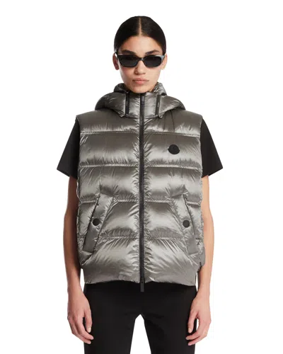 Moncler Gray Fluidite Down Padded Gilet In Gray Grigio   #626262