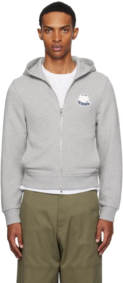 Moncler Gray Logo Cotton Zip-up Hoodie
