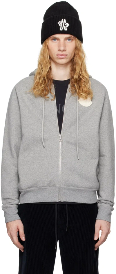 Moncler Gray Zip Up Hoodie In 984 - Gray Melange
