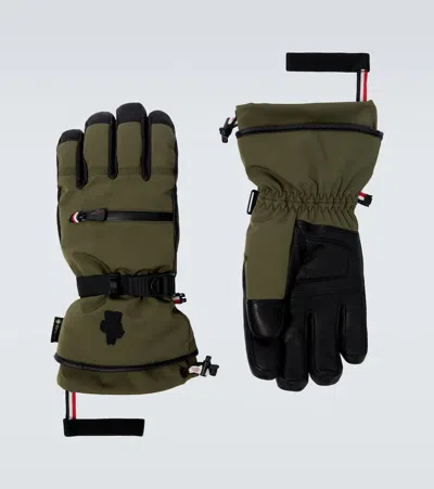 Moncler Leather-trimmed Ski Gloves In Green