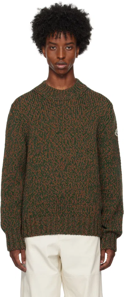 Moncler Green & Brown Mouliné Virgin Wool Sweater In P82 - Green & Brown