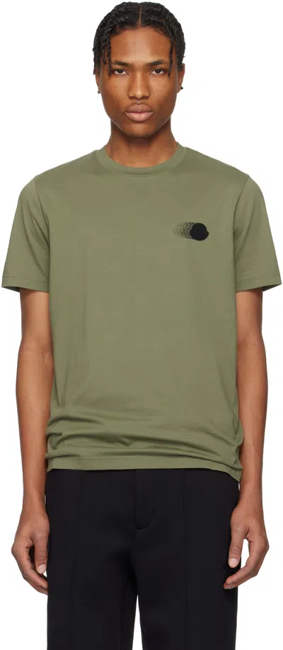 Moncler Green Faded Logo Motif Cotton T-shirt In Sage Green
