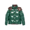 Moncler Parana Glossy Hooded Short Down Jacket Clothing In Green
