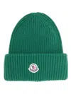Moncler Logo-patch Fisherman's-knit Beanie In Green