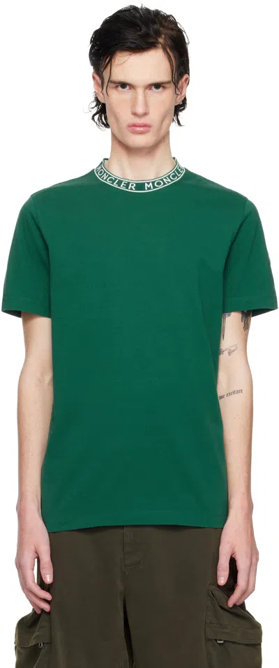 Moncler Green Logo-trimmed Cotton T-shirt In 875 - Botanical