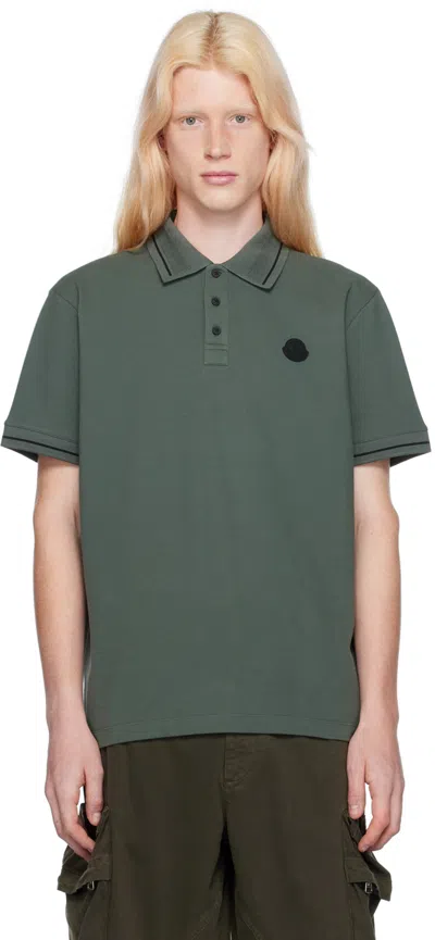 Moncler Green Patch Polo In Kombu Green 877