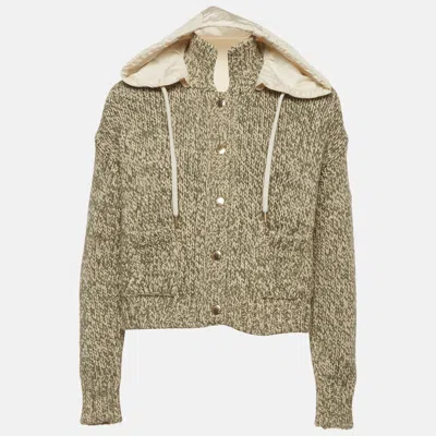 Pre-owned Moncler Green/cream Knit Nylon Detachable Hood Cardigan S