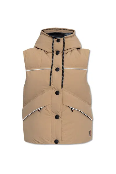 Moncler Arolla Hooded Appliquéd Quilted Shell Down Vest In Beige