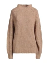 Moncler Grenoble Après-ski Woman Turtleneck Camel Size M Alpaca Wool, Polyamide, Wool In Brown