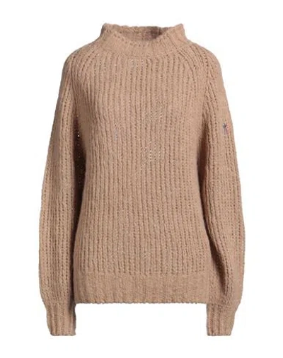 Moncler Grenoble Après-ski Woman Turtleneck Camel Size M Alpaca Wool, Polyamide, Wool In Brown