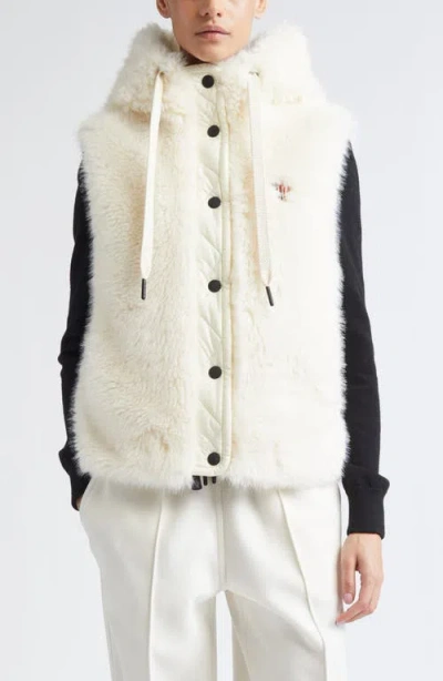 Moncler Grenoble Arve Faux Fur & Nylon Hooded Vest In White