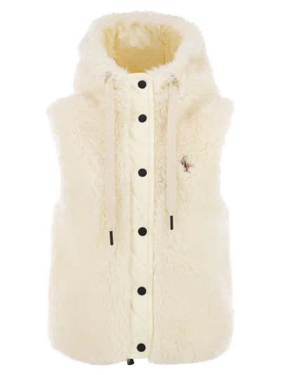 Moncler Grenoble Arve Teddy Effect Fleece Padded Gilet With Hood In Neutral