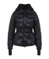 Moncler Puffer Jacket With Belted Waist And High Collar In Blue