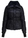 Moncler Puffer Jacket With Belted Waist And High Collar In Black