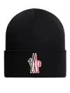 Moncler Grenoble Logo Patch Virgin Wool Beanie In Black