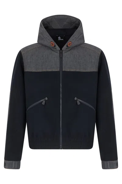 Moncler Grenoble Bimaterial Zip Hoodie Sweatshirt In Black