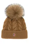 Moncler Grenoble Biscuit Wool Blend Beanie Hat In Brown