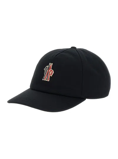 Moncler Grenoble Black Baseball Cap With Logo Embroidery In Cotton Man In Multicolor