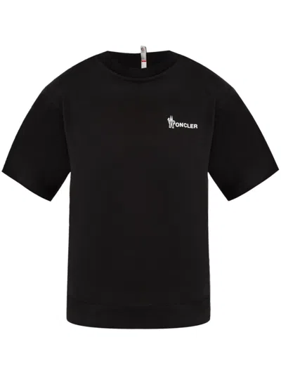 MONCLER MONCLER GRENOBLE BLACK COTTON T-SHIRT WITH DESIGN