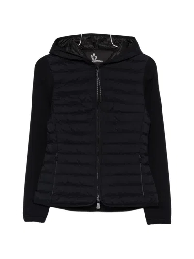 Moncler Hooded Quilted Cardigan Jacket Drawstring Waist In Black