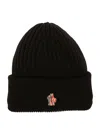 Moncler Grenoble Black Ribbed Beanie With Logo Patch In Wool Man In Black