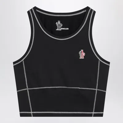 Moncler Grenoble Black Top In Stretch Nylon Blend Women