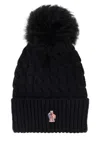 Moncler Wool Hat Featuring Cable Knit And Pom Detail In Black