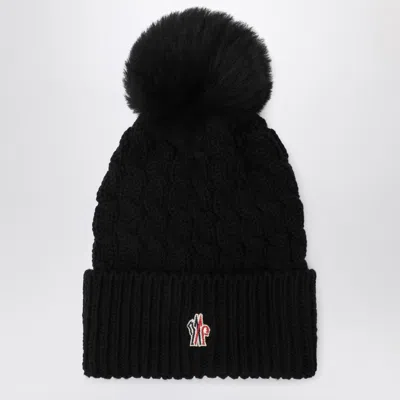 Moncler Black Wool Hat With Pom Pom