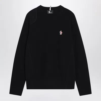 Moncler Grenoble Blue Wool Sweater With Logo Patch