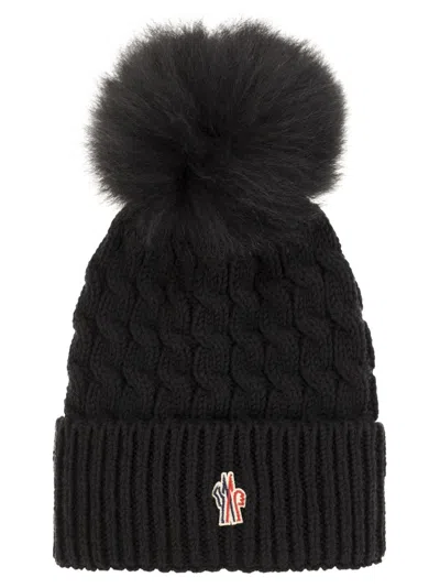 Moncler Virgin Wool Beanie W/ Pompom In Black