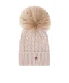 Moncler Wool Cashmere Beanie With A Shearling Pom In Nude