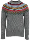 Moncler Cable Knit Jacquard Sweater In Dark Blue