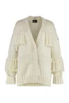 Moncler Grenoble Fringe Trim Wool Blend Cardigan In Brown