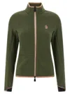 Moncler High Collar Long Sleeve Cardigan Sweater In Green