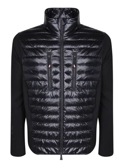 Moncler Knit And Nylon Cardigan In Black