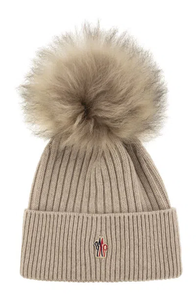 Moncler Grenoble Cashmere Cap With Pom-pom In Brown