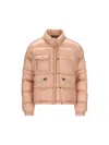 Moncler Quilted High Collar Zippered Pockets Jacket In Pink