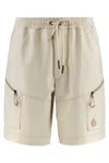 Moncler Bermuda Elastic Waistband Shorts In Neutral