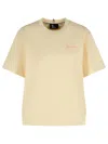 Moncler Grenoble White T-shirt With Logo Printed On The Front And Logo Patch On The Sleeve In Cotton In Beige